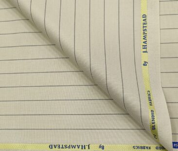 J.Hampstead Men's Polyester Viscose Striped Unstitched Suiting Fabric (Cream)