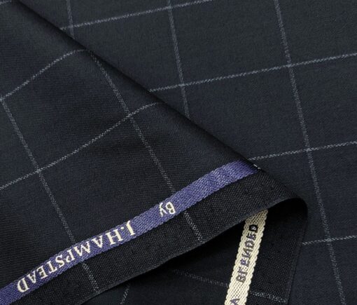J.Hampstead Men's Polyester Viscose Checks Unstitched Suiting Fabric (Dark Blue)
