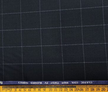 J.Hampstead Men's Polyester Viscose Checks Unstitched Suiting Fabric (Dark Blue)