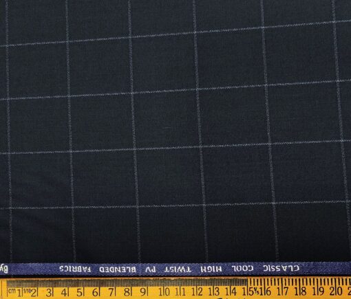 J.Hampstead Men's Polyester Viscose Checks Unstitched Suiting Fabric (Dark Blue)