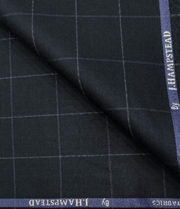 J.Hampstead Men's Polyester Viscose Checks Unstitched Suiting Fabric (Dark Blue)
