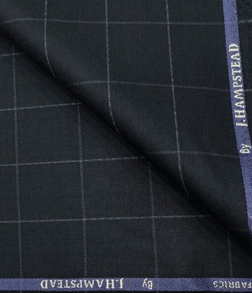 J.Hampstead Men's Polyester Viscose Checks Unstitched Suiting Fabric (Dark Blue)