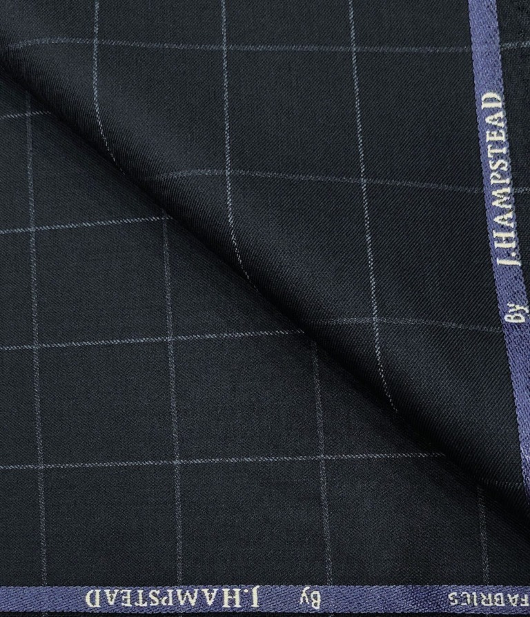 J.Hampstead Men's Polyester Viscose Checks Unstitched Suiting Fabric (Dark Blue)