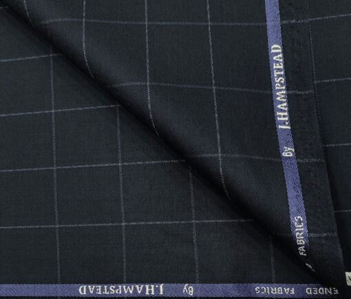 J.Hampstead Men's Polyester Viscose Checks Unstitched Suiting Fabric (Dark Blue)