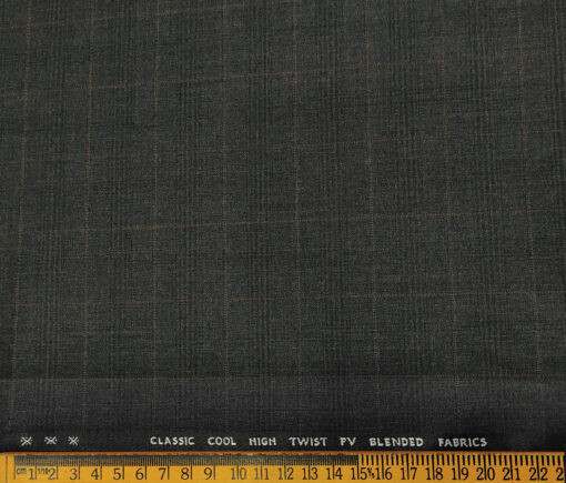 J.Hampstead Men's Polyester Viscose Checks Unstitched Suiting Fabric (Dark Grey)