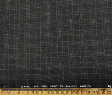 J.Hampstead Men's Polyester Viscose Checks Unstitched Suiting Fabric (Dark Grey)