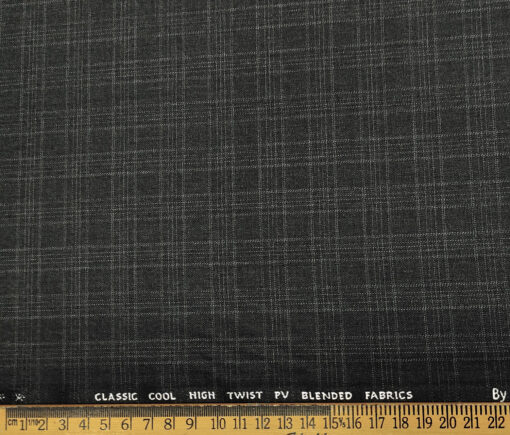 J.Hampstead Men's Polyester Viscose Checks Unstitched Suiting Fabric (Dark Grey)