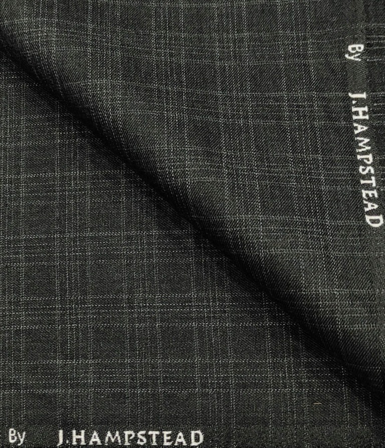J.Hampstead Men's Polyester Viscose Checks Unstitched Suiting Fabric (Dark Grey)