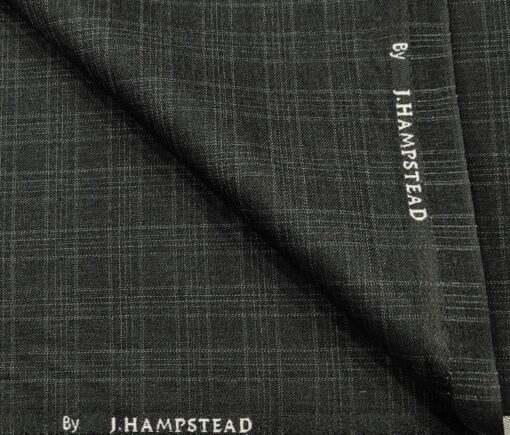 J.Hampstead Men's Polyester Viscose Checks Unstitched Suiting Fabric (Dark Grey)