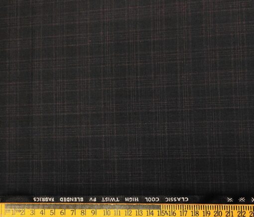 J.Hampstead Men's Polyester Viscose Checks Unstitched Suiting Fabric (Dark Wine)