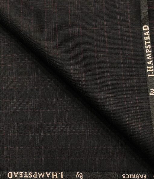 J.Hampstead Men's Polyester Viscose Checks Unstitched Suiting Fabric (Dark Wine)
