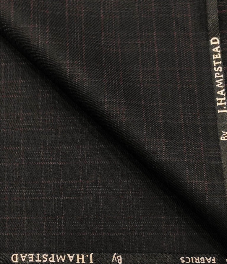 J.Hampstead Men's Polyester Viscose Checks Unstitched Suiting Fabric (Dark Wine)