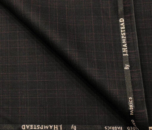 J.Hampstead Men's Polyester Viscose Checks Unstitched Suiting Fabric (Dark Wine)