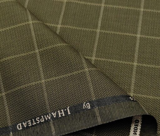 J.Hampstead Men's Polyester Viscose Checks Unstitched Suiting Fabric (Greenish Brown)