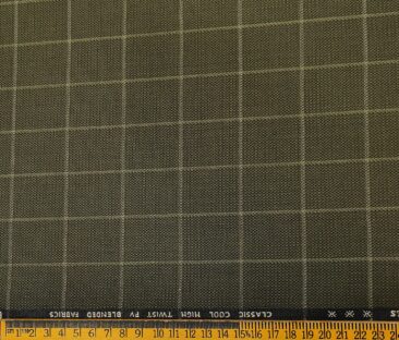 J.Hampstead Men's Polyester Viscose Checks Unstitched Suiting Fabric (Greenish Brown)
