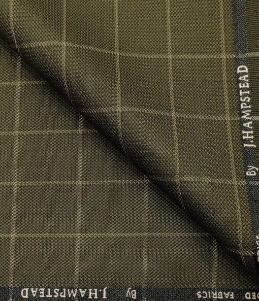 J.Hampstead Men's Polyester Viscose Checks Unstitched Suiting Fabric (Greenish Brown)