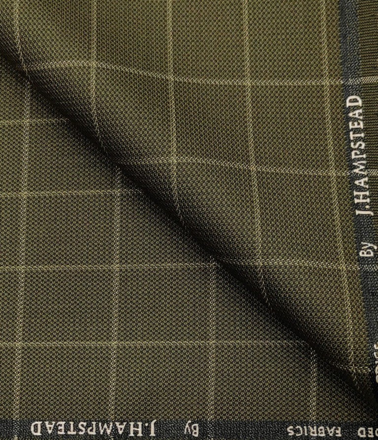 J.Hampstead Men's Polyester Viscose Checks Unstitched Suiting Fabric (Greenish Brown)
