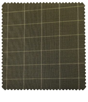 J.Hampstead Men's Polyester Viscose Checks Unstitched Suiting Fabric (Greenish Brown)