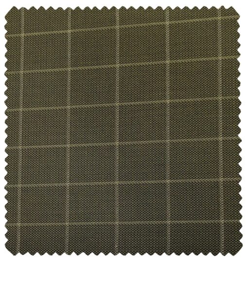 J.Hampstead Men's Polyester Viscose Checks Unstitched Suiting Fabric (Greenish Brown)