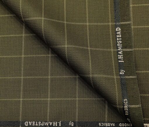 J.Hampstead Men's Polyester Viscose Checks Unstitched Suiting Fabric (Greenish Brown)