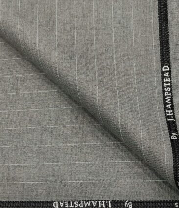 J.Hampstead Men's Polyester Viscose Striped Unstitched Suiting Fabric (Light Grey)