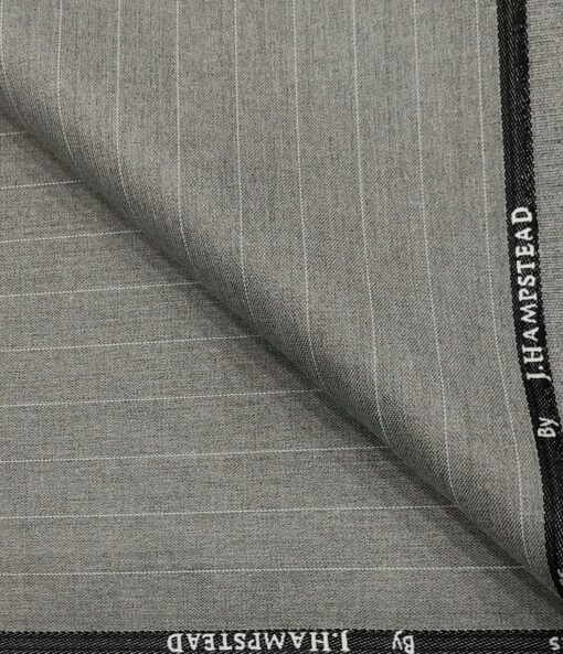 J.Hampstead Men's Polyester Viscose Striped Unstitched Suiting Fabric (Light Grey)