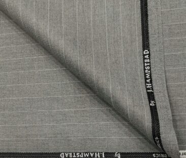 J.Hampstead Men's Polyester Viscose Striped Unstitched Suiting Fabric (Light Grey)