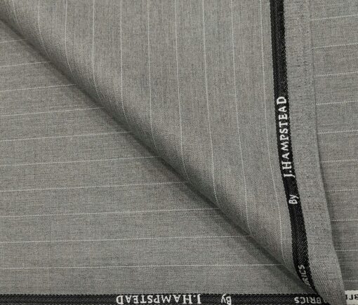 J.Hampstead Men's Polyester Viscose Striped Unstitched Suiting Fabric (Light Grey)