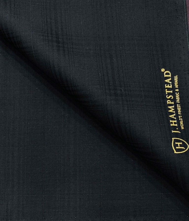 J.Hampstead Men's Terry Rayon Checks Unstitched Suiting Fabric (Dark Navy Blue)