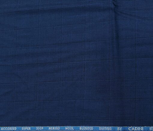Cadini Italy Men's Wool Checks  Super 100's Unstitched Trouser or Modi Jacket Fabric (Dark Royal Blue