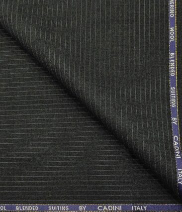 Cadini Italy Men's Wool Striped  Super 90's Unstitched Trouser or Modi Jacket Fabric (Dark Grey