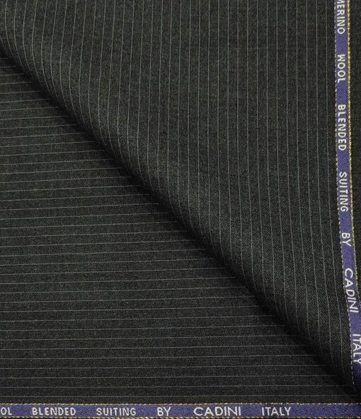 Cadini Italy Men's Wool Striped  Super 90's Unstitched Trouser or Modi Jacket Fabric (Dark Grey