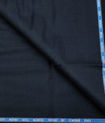 Cadini Italy Men's Wool Structured  Super 100's Unstitched Trouser or Modi Jacket Fabric (Dark Blue