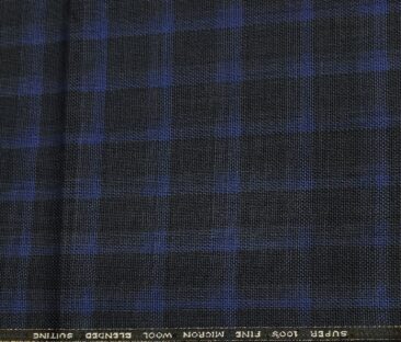 J.Hampstead Men's Wool Checks  Super 100's Unstitched Trouser Fabric (Black