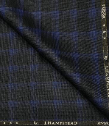 J.Hampstead Men's Wool Checks  Super 100's Unstitched Trouser Fabric (Black
