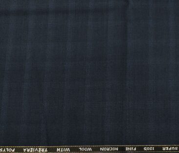 J.Hampstead Men's Wool Checks  Super 120's Unstitched Trouser Fabric (Dark Blue