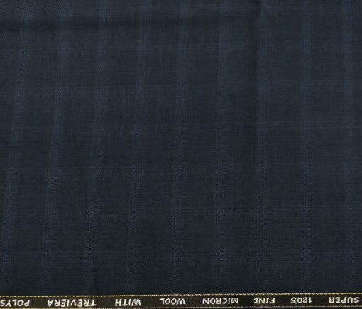 J.Hampstead Men's Wool Checks  Super 120's Unstitched Trouser Fabric (Dark Blue