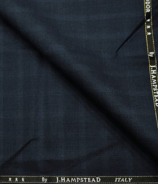 J.Hampstead Men's Wool Checks  Super 120's Unstitched Trouser Fabric (Dark Blue
