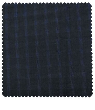 J.Hampstead Men's Wool Checks  Super 120's Unstitched Trouser Fabric (Dark Blue