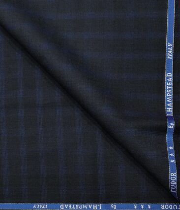 J.Hampstead Men's Wool Checks  Super 120's Unstitched Trouser Fabric (Dark Blue