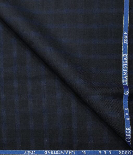 J.Hampstead Men's Wool Checks  Super 120's Unstitched Trouser Fabric (Dark Blue