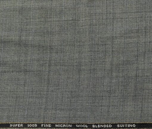 J.Hampstead Men's Wool Checks  Super 100's Unstitched Trouser Fabric (Grey