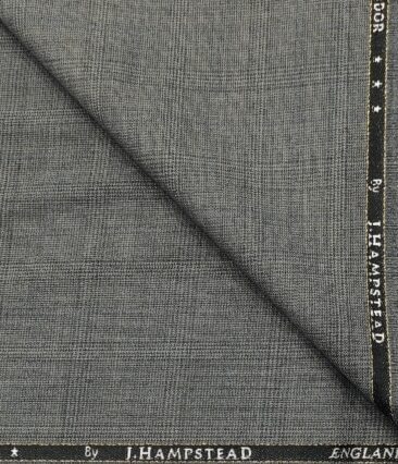 J.Hampstead Men's Wool Checks  Super 100's Unstitched Trouser Fabric (Grey