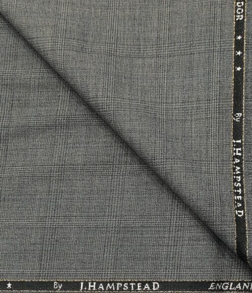 J.Hampstead Men's Wool Checks  Super 100's Unstitched Trouser Fabric (Grey