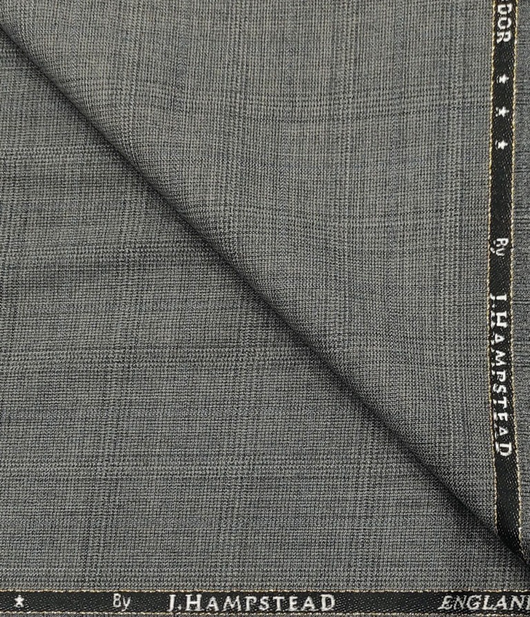 J.Hampstead Men's Wool Checks  Super 100's Unstitched Trouser Fabric (Grey