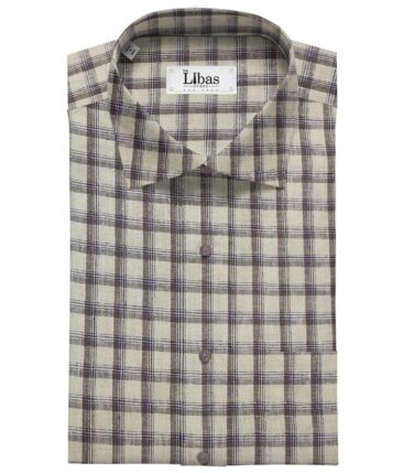 Burgoyne Men's 60 LEA Irish Linen Checks  Unstitched Shirting Fabric (Beige & Brown)