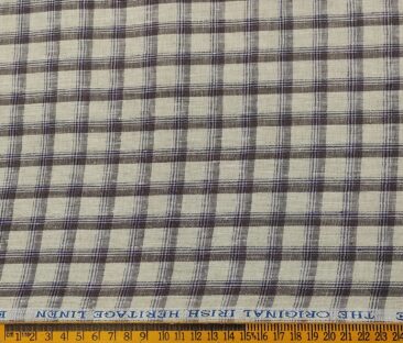 Burgoyne Men's 60 LEA Irish Linen Checks  Unstitched Shirting Fabric (Beige & Brown)
