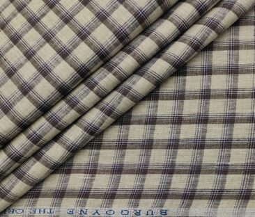Burgoyne Men's 60 LEA Irish Linen Checks  Unstitched Shirting Fabric (Beige & Brown)