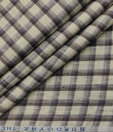 Burgoyne Men's 60 LEA Irish Linen Checks  Unstitched Shirting Fabric (Beige & Brown)