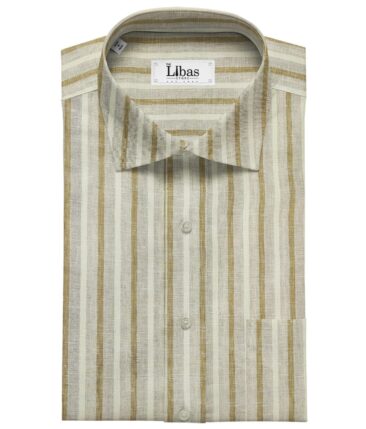 Burgoyne Men's 60 LEA Irish Linen Striped  Unstitched Shirting Fabric (Beige & Cream)